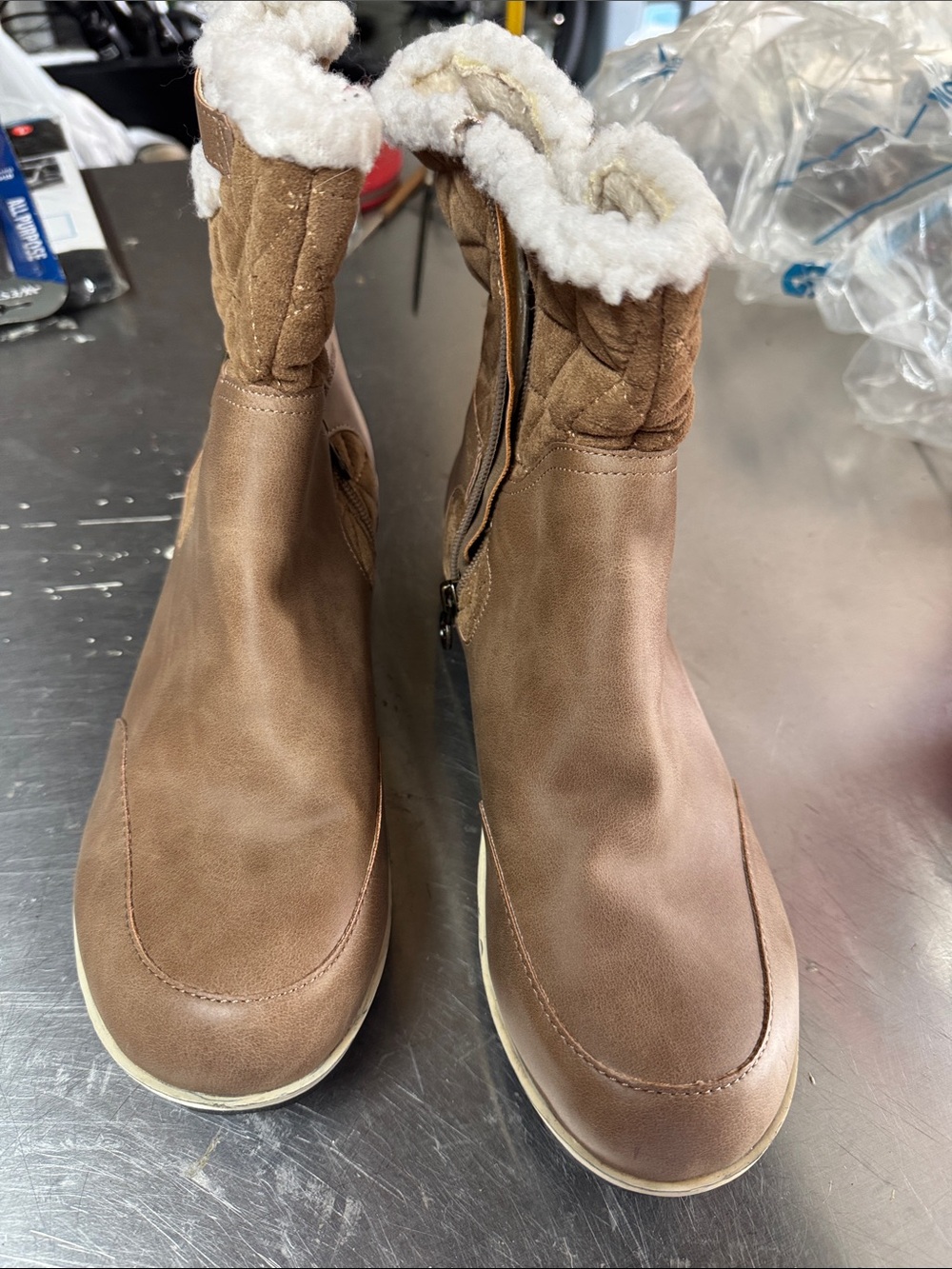 JBU Women's Brown Faux-Suede Shearling Zip Winter Boots
